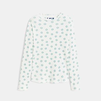 Girl's white ribbed printed T-shirt