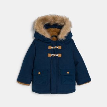 Baby boy's blue faux-fur-lined, warm, waterproof coat