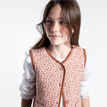 Girl's brown floral patterned sleeveless cardigan