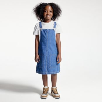 Girl's black denim dungaree dress