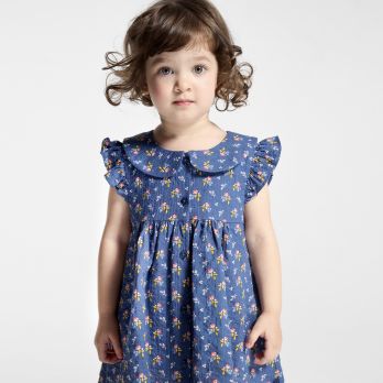 Baby girl's blue cotton plumetis bird dress