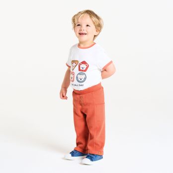 Baby boy's terracotta patterned cotton trousers
