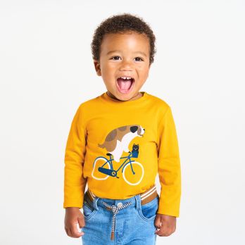 Baby boy's yellow cycling dog T-shirt