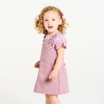 Baby girl's mauve cotton serge dungaree dress