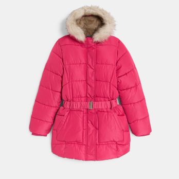 Girl's pink quilted, water-repellent, down jacket