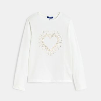 Girl's white T-shirt with gold heart motif