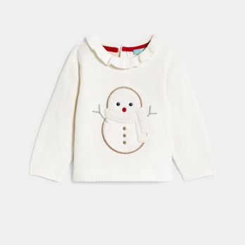 Baby girl's white knitted snowman jumper