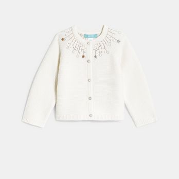 Baby girl's white knitted cardigan