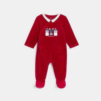 Baby boy's red velvet winter sleepsuit