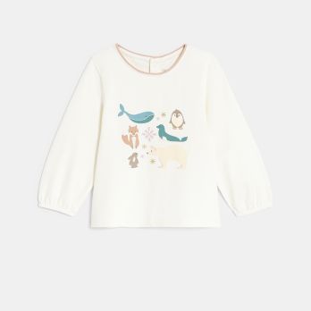 Baby girl's white animal T-shirt with long sleeves