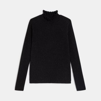 Girl's black ribbed jumper with collar