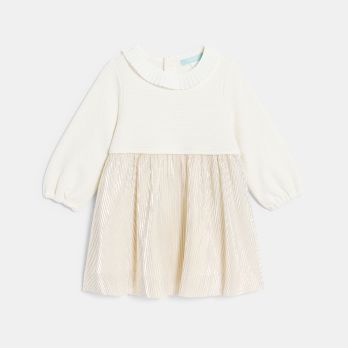 Baby girl's elegant two-fabric pink dress