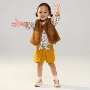 Baby girl's warm yellow panelled shorts