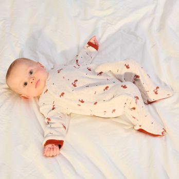 Baby boy's beige velvet fox sleepsuit