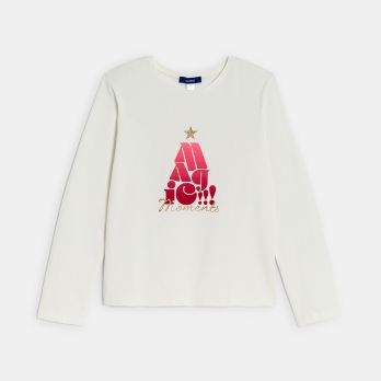 Girl's white Christmas motif T-shirt