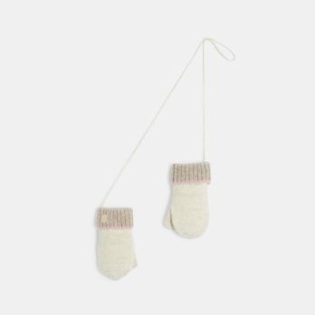 Baby girl's sparkly beige knitted mittens