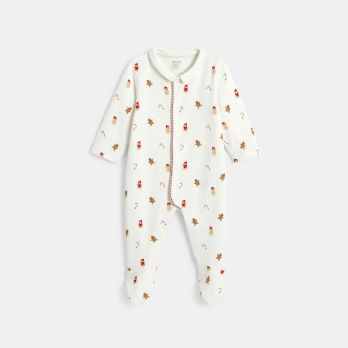 White interlock gingerbread pattern sleepsuit