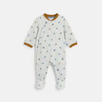 Baby boy's grey velvet animal sleepsuit