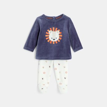 Baby boy's blue lion velvet pyjamas