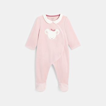 Baby girl's pink velvet mouse sleepsuit