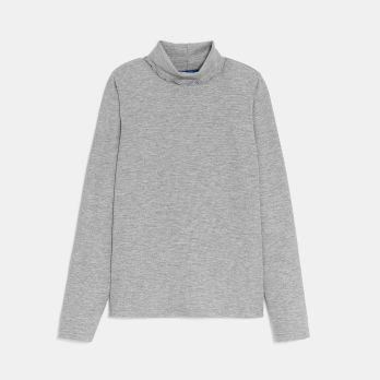 Girl's grey iridescent ribbed polo neck T-shirt