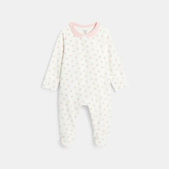 Baby girl's white velvet floral sleepsuit