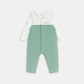 Baby boy's green dog patterned overalls and bodysuit