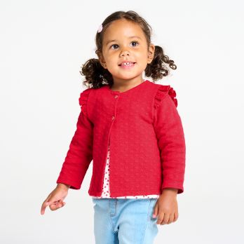 Baby girl's textured red heart cotton cardigan