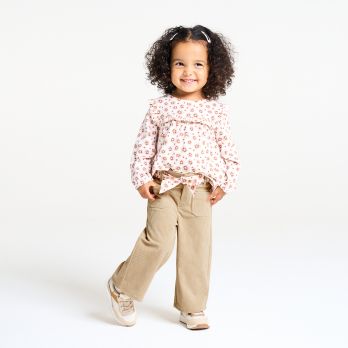 Baby girl's beige wide-legged corduroy trousers