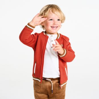 Baby boy's orange patterned zipped cardiagn