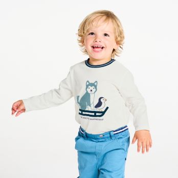 Baby boy's white autumn cotton T-shirt