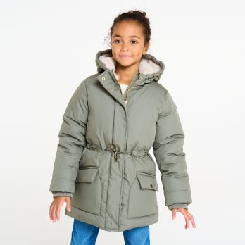 Girl's khaki lined parka with hood