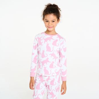 Girl's 2-piece pink cat print jersey pyjamas