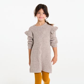 Girl's dark beige ruffle jumper dress