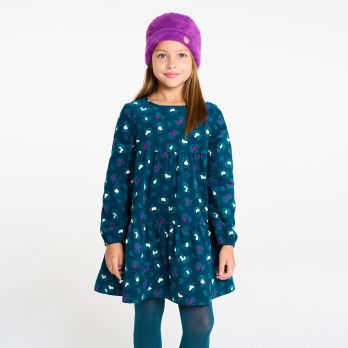 Girl's blue printed corduroy dress