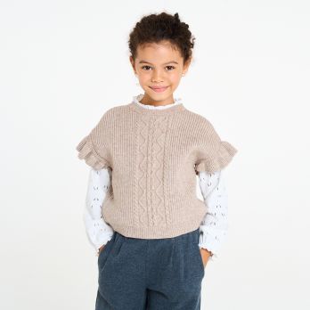 Girl's beige jumper with short ruffled sleeves