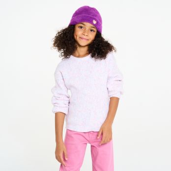 Girl's pink crew neck ribbed jumper