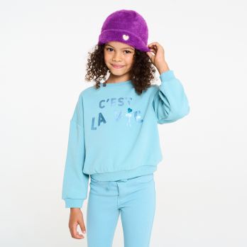 Girl's blue metallic slogan sweatshirt