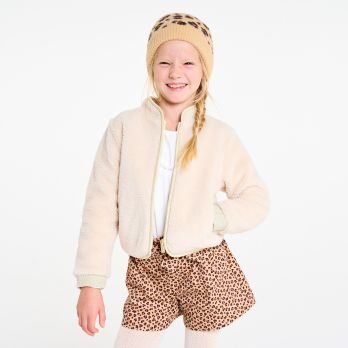Girl's beige Sherpa fleece jacket
