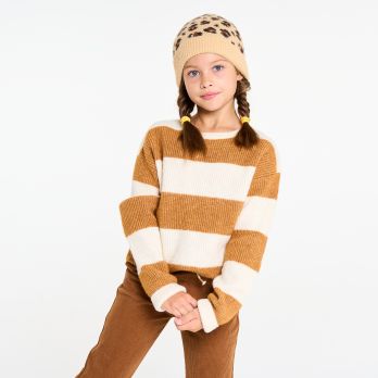 Girl's brown striped ribbed jumper