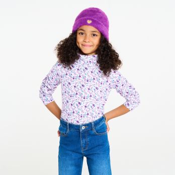 Girl's mauve printed polo-neck T-shirt