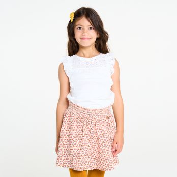 Girls' white broderie anglaise T-shirt