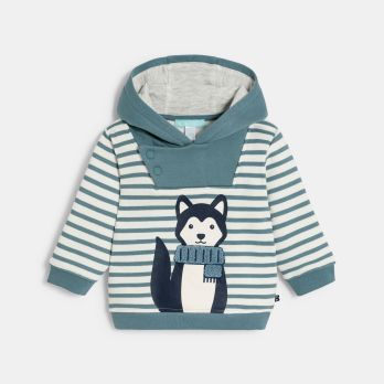 Baby boy's blue striped fox hoodie