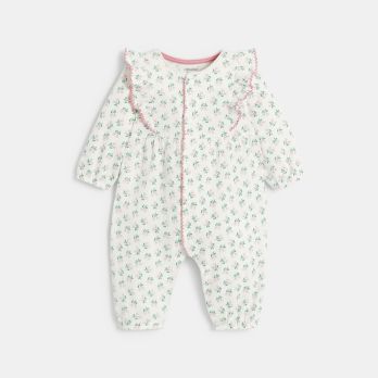 Baby girl's embossed cotton white floral romper suit