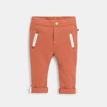 Baby boy's orange decorative rib knit pull-on trousers
