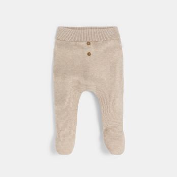 Newborn beige knitted trousers with feet