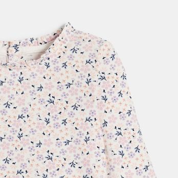 Baby girl's mauve flat rib weave floral T-shirt
