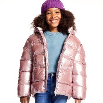 Girls' pink metallic warm down jacket