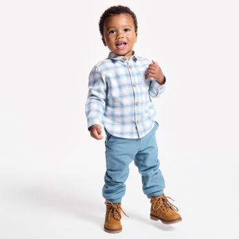 Baby boy’s warm blue plaid shirt