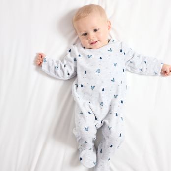 Baby boy's grey mottled velvet reindeer sleepsuit